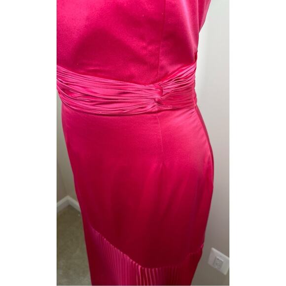 Amur Milly Pleated Strapless Ruched Pink Cabaret Midi Dress Size 4 - Picture 6 of 10